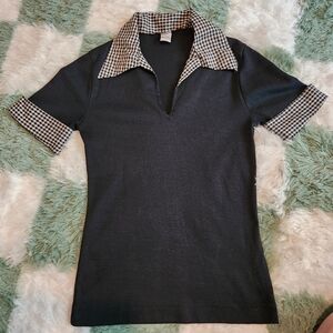 Vintage Wrangler Black Gingham Top Blouse Shirt